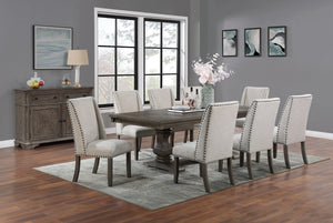 English Elm Traditional Nine Piece Oak Dining Set with Wingback Chairs and Double Pedestal Table B011S01039