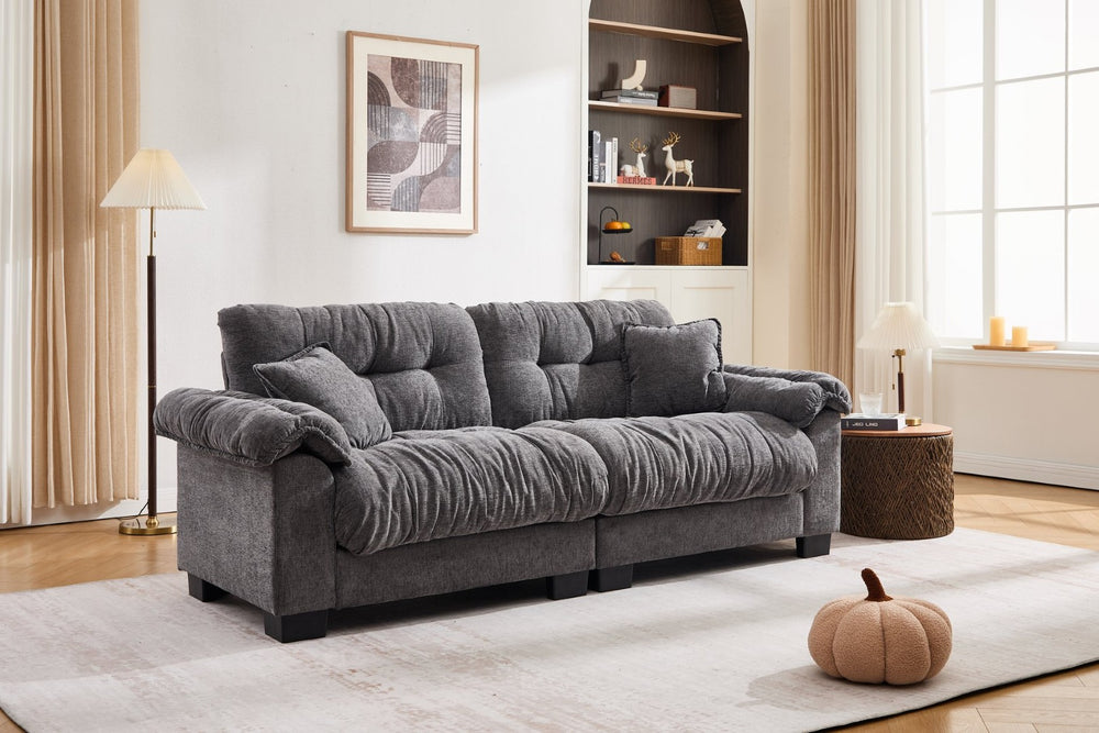 English Elm Sofa-a Three Seat Chenille Upholstered Sofa with Pleated Panels for Modern Living Rooms W2100P383465