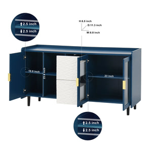 English Elm Modern Kitchen Pantry Storage Cabinet with Glass Doors, 55" Spacious Buffet for Coffee Bar, TV Stand Blue W409P171575