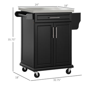 English Elm Homcom Rolling Kitchen Island Cart With Stainless Steel Top, Drawer, Spice Rack & Towel Holder, Black W2225P200674