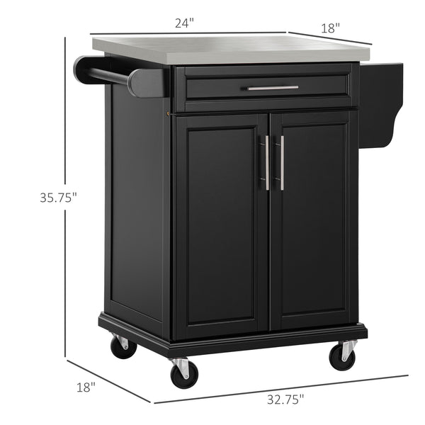 English Elm Homcom Rolling Kitchen Island Cart With Stainless Steel Top, Drawer, Spice Rack & Towel Holder, Black W2225P200674