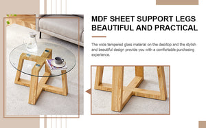 English Elm Modern wood-color MDF circular coffee table with tempered glass top, easy assembly, versatile style W1151P146796