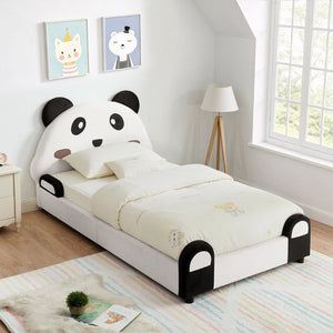 English Elm Twin Panda Shaped Velvet Kids Bed Solid Wood Frame with Padded Safety Bumpers W1413P384935