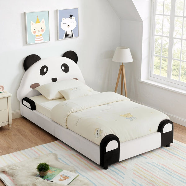 English Elm Twin Panda Shaped Velvet Kids Bed Solid Wood Frame with Padded Safety Bumpers W1413P384935