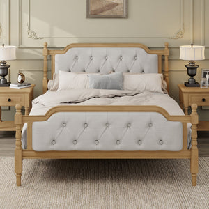 English Elm Traditional Solid Wood Bed Frame with Tufted Upholstered Headboard, No Box Spring Needed, Sturdy 400 lb Capacity Walnut 57.5 L x 22.5 W x 10.5 H N701P242546N