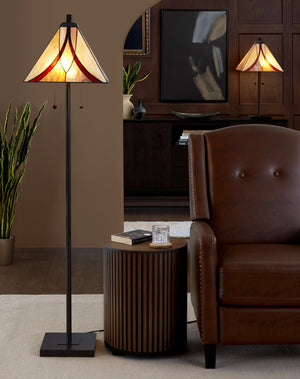 English Elm 63" Tiffany Style Floor Lamp with Stained Green Glass and Bronze Finish B202P471645