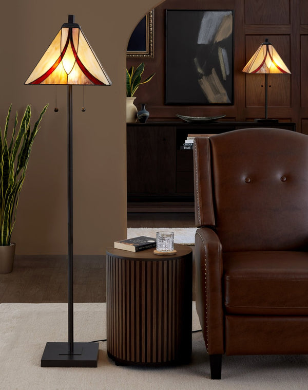 English Elm 63" Tiffany Style Floor Lamp with Stained Green Glass and Bronze Finish B202P471645