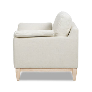 English Elm Jennifer Taylor Home - Pasadena Modern Farmhouse Accent Arm Chair 36" Flax White Linen, Rubberwood Base, Removable Cushions B2719P358855