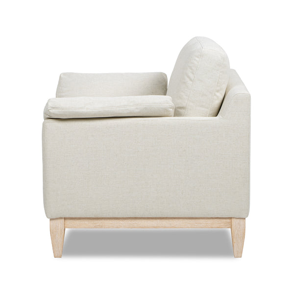 English Elm Jennifer Taylor Home - Pasadena Modern Farmhouse Accent Arm Chair 36" Flax White Linen, Rubberwood Base, Removable Cushions B2719P358855