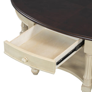 English Elm Vintage Oval Coffee Table With Drawer & Storage Shelf - French Country Charm For Living Rooms N735P277388K-GIGA