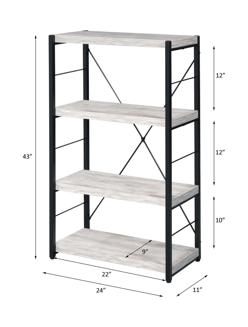 English Elm Jurgen Industrial Antique White & Black Bookshelf – 4 Faux Concrete Shelves, Metal Frame, Freestanding B2726P287312