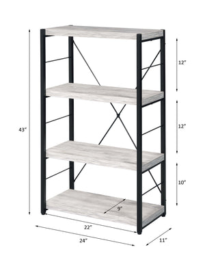 English Elm Jurgen Industrial Antique White & Black Bookshelf – 4 Faux Concrete Shelves, Metal Frame, Freestanding B2726P287312