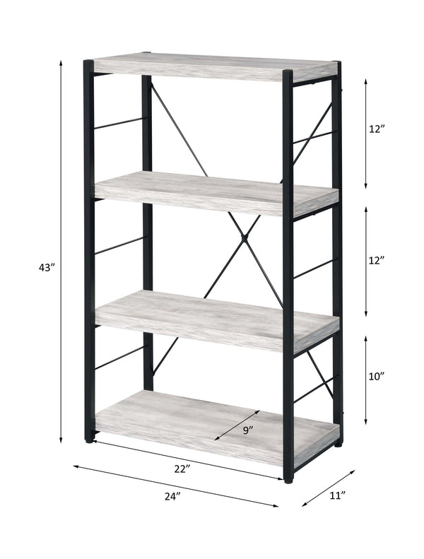 English Elm Jurgen Industrial Antique White & Black Bookshelf – 4 Faux Concrete Shelves, Metal Frame, Freestanding B2726P287312