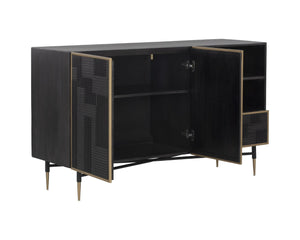 Sunpan MARKWOOD Sideboard – Handcrafted Dark Brown Mango Wood with Antique Brass Frame for Elegant Storage 106696