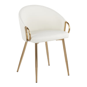 English Elm Claire Contemporary Glam Chairs Set Of 2 - Stylish White Faux Leather With Gold Metal Frame Upgrade B202S01348
