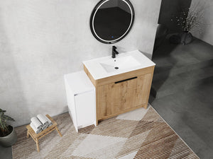 English Elm 48 Inch Freestanding Bathroom Vanity With Soft-Close Doors, Ceramic Sink & Ample Storage Space W999S00311