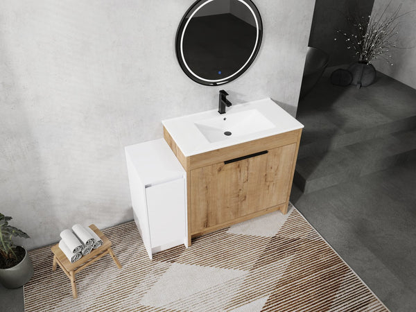 English Elm 48 Inch Freestanding Bathroom Vanity With Soft-Close Doors, Ceramic Sink & Ample Storage Space W999S00311