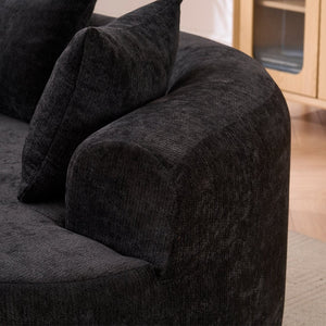English Elm Crescent-shaped Chenille Sofa Curved Low-back Two-seater with Cloud-like Deep Cushions Black W2012P375746