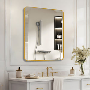 English Elm 36in Square Metal Framed Bathroom Mirror 36x36 Large HD 4mm Shatterproof Glass with Easy Install Hooks Gold W2203P379074