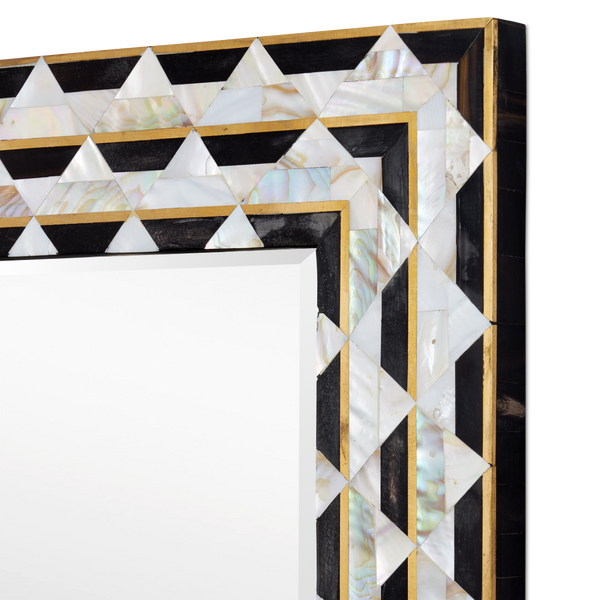 Macy Rectangular Mirror - Elegant Artisanal Design with Mother of Pearl, Horn & Brass Frame