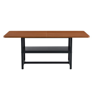 English Elm Table and Chair Set 71 Inch Walnut Grain Dining with 8 Tech Fabric Seats W1151S04283