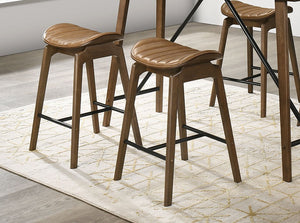 English Elm 2pc Counter Height Chair Klamath Collection Mid-Century Modern Saddle Seats Metal Footrest Finish Walnut 32 L x 19 W x 8 H B2741P406248