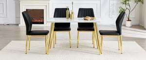 English Elm Table and Chair Set Marble Glass Top Gold Legs Modern 5 Piece Dining for Small Spaces White+Gold W1151S04636