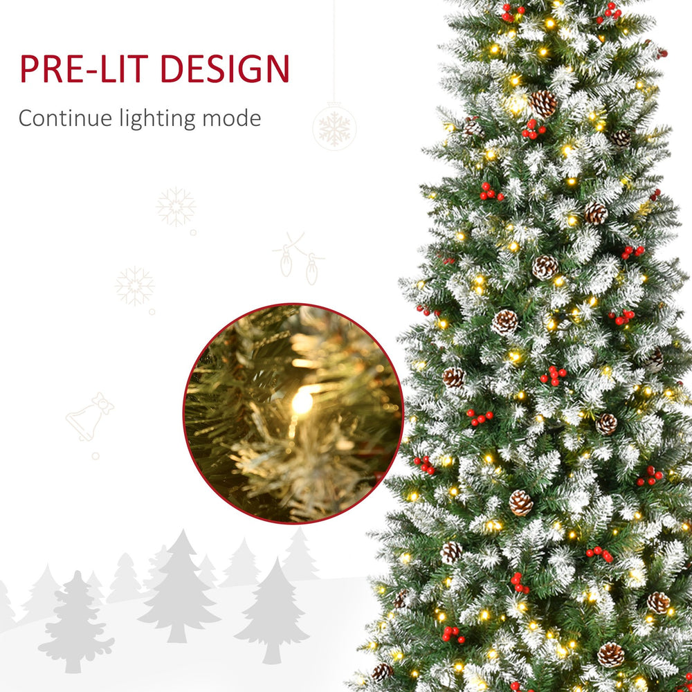 English Elm Homcom 7.5Ft Pre-Lit Snow-Dipped Christmas Tree With 350 Led Lights, Pine Cones & Red Berries Decor W2225P229435