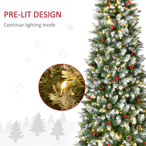 English Elm Homcom 7.5Ft Pre-Lit Snow-Dipped Christmas Tree With 350 Led Lights, Pine Cones & Red Berries Decor W2225P229435
