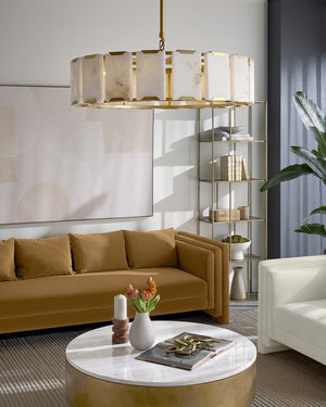 Sunpan Rovira Chandelier – Stunning Alabaster & Gold Iron Design for Elegant Ambient Lighting in Any Space