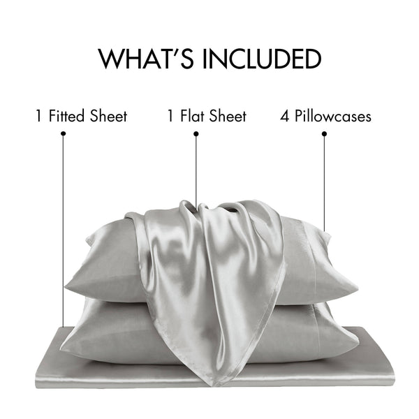 JLA Home Madison Park Essentials - Luxury Satin 6 PC Sheet Set — Wrinkle-Resistant, OEKO-TEX Certified, Silky Hotel-Style Comfort & Durability MPE20-910
