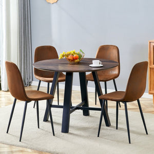 English Elm Table 5-Piece Modern Minimalist Dining Set With 42-Inch Round Walnut Top & Brown Techno-Fabric Chairs W1151S04090-GIGA