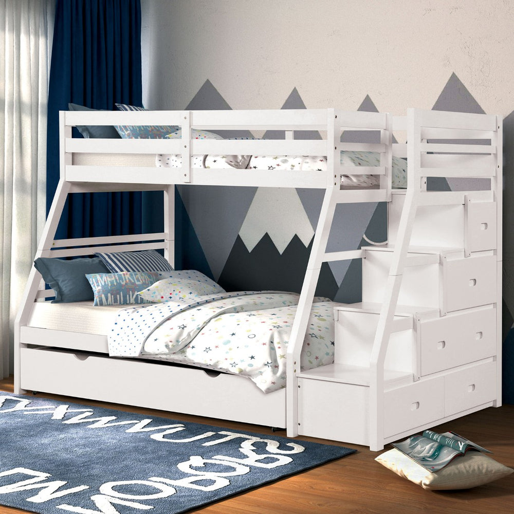 English Elm White Transitional Twin Over Full Bunk Bed With Built-In Drawers, Safety Rails & Space-Saving Design B2741S00494-GIGA