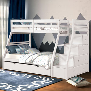 English Elm White Transitional Twin Over Full Bunk Bed With Built-In Drawers, Safety Rails & Space-Saving Design B2741S00494-GIGA