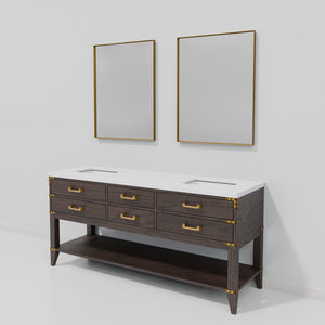 English Elm Brown Oak Double Bath Vanity With Cultured Marble Top, 72" W, 4 Soft-Close Drawers & 2 Mirrors B2731S01642