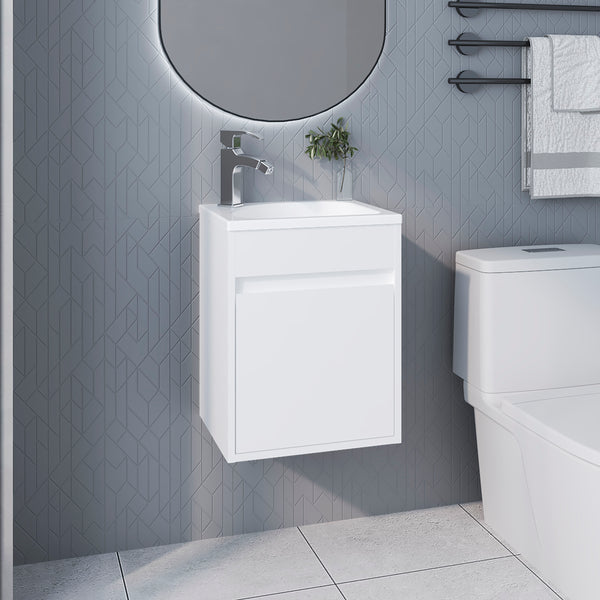 English Elm FM Wall-Mounted Belle Bathroom Vanity with Built-In Sink, Floating Design, Soft-Close Door, Sleek Storage Solution White 24 L x 21 W x 11 H B128P335849