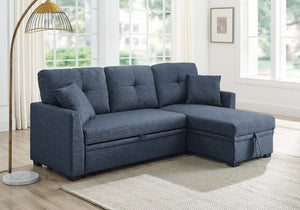 English Elm 76.5" Chenille Tufted Sectional Sleeper Sofa with Reversible Chaise and Hidden Storage Dark Blue B2748S00003