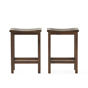 English Elm Christopher Knight Home® - Outdoor Acacia Wood Counter Height Barstool Set of 2 with Curved Backless Seats Rustic Weather-Resistant Dark Mahogany N772P248351T