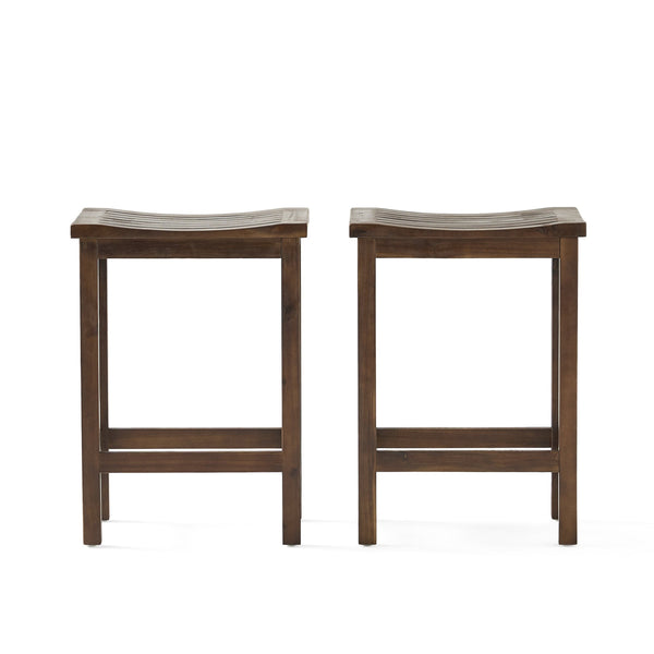 English Elm Christopher Knight Home® - Outdoor Acacia Wood Counter Height Barstool Set of 2 with Curved Backless Seats Rustic Weather-Resistant Dark Mahogany N772P248351T