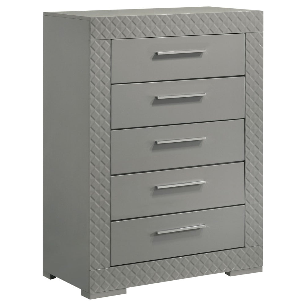 English Elm Pierce Five Drawer Chest with Diamond Emboss Texture and Sleek Contemporary Bedroom Storage Grey B062P447672