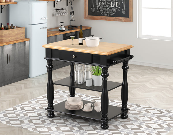 English Elm Black Kitchen Island Solid Wood & MDF with Cutting Board, Drawer, 2 Shelves, Towel Bar for Storage and Prep B2699P238913