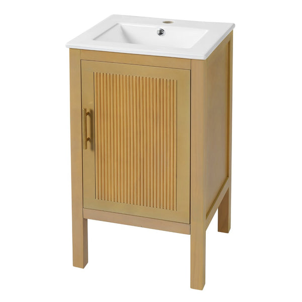 English Elm 18" Pine and Mdf Bathroom Vanity with Ceramic Basin Soft Close Hinged Cabinet N710P426321P