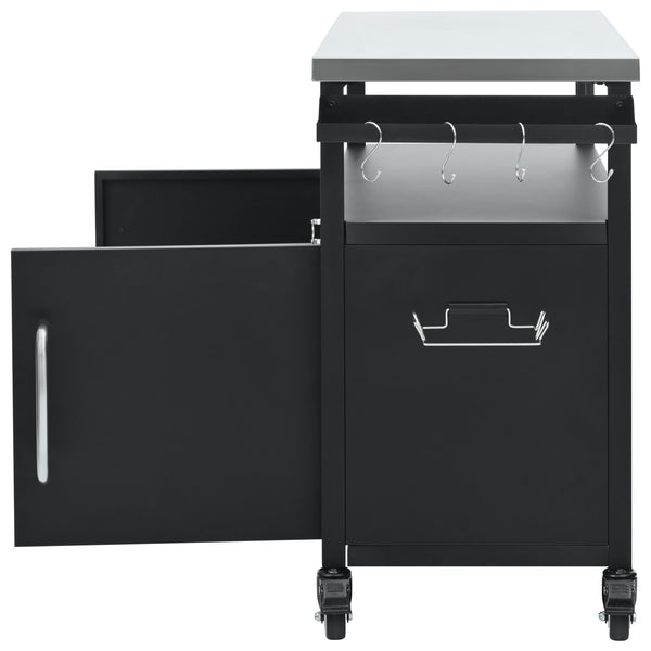 English Elm K&K 54.5" Outdoor Kitchen Island with 1.6" Stainless Top, Locking Wheels, Spice Rack & Bottle Opener N707P270779B