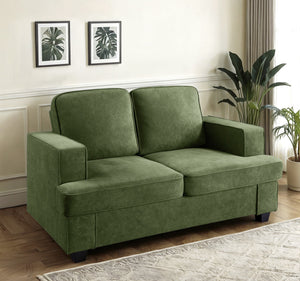 English Elm Modern Velvet Loveseat with Deep Seating and High-Density Foam, Loose Back Cushions, Wide Arms, Stylish Living Sofa for Home 93 Green B2735P292320