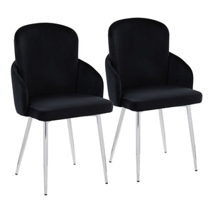 English Elm Dahlia Contemporary Dining Chairs Set Of 2 In Black Velvet & Chrome With Gold Accents For Elegance B202S01202