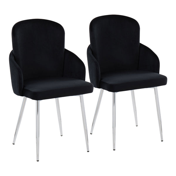 English Elm Dahlia Contemporary Dining Chairs Set Of 2 In Black Velvet & Chrome With Gold Accents For Elegance B202S01202
