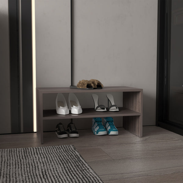 English Elm Shoe Organizer with Two Shelves, Compact Smoke Oak Engineered Wood Storage for Entryway & Home Decor Smoke 28.74 L x 15.35 W x 3.15 H B097P395905