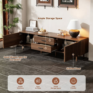 English Elm 70inch Rattan Door Media Console with Iron Legs Natural Wood Finish Living Room N710P429516Q
