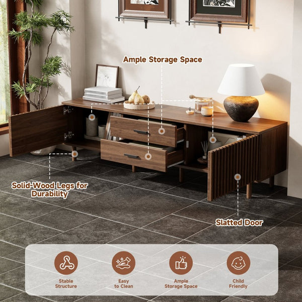 English Elm 70inch Rattan Door Media Console with Iron Legs Natural Wood Finish Living Room N710P429516Q