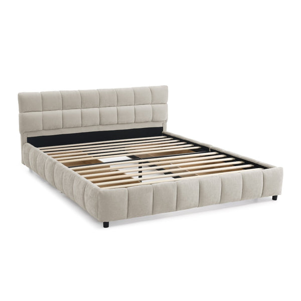 English Elm Queen Chenille Upholstered Platform Bed with Storage Drawers and Padded Headboard Beige W487P235287